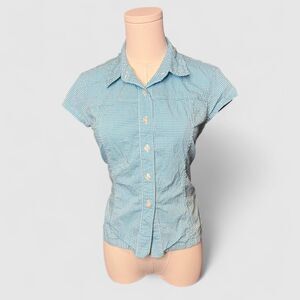 Ralph Lauren Blue Gingham Button Up Cap Sleeve Top